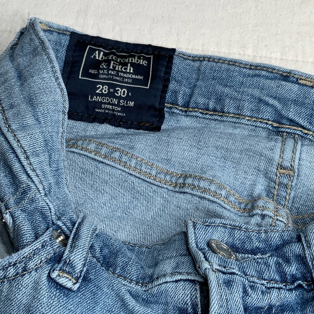 Abercrombie Fitch Langdon Slim Stretch Distressed Light Wash Jeans Mens 28x30 - Picture 4 of 8